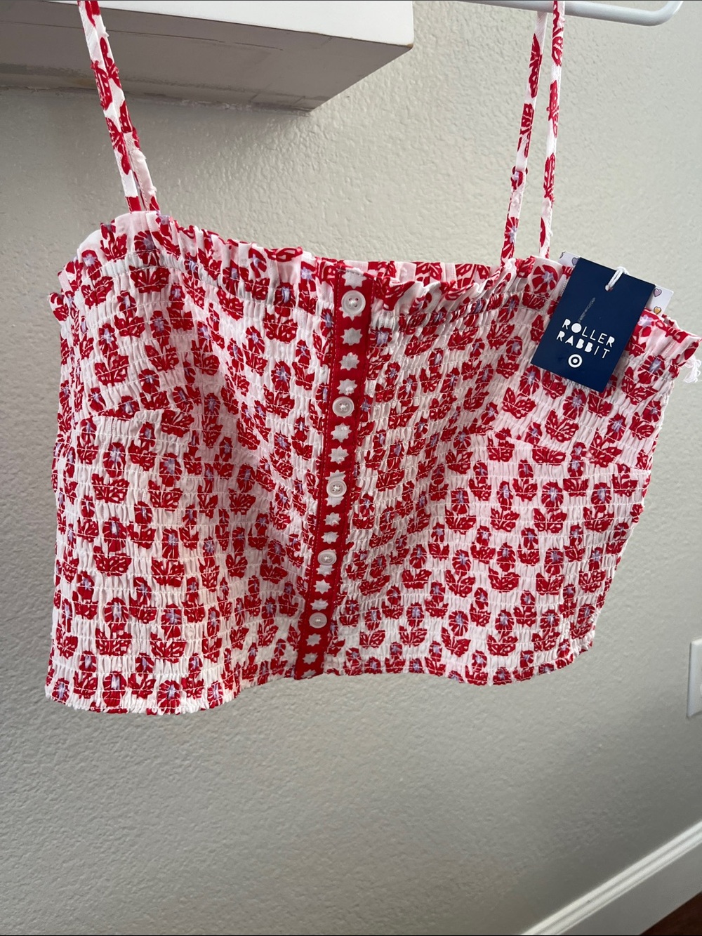 Roller Rabbit target Red & White Floral Smocked Crop Cami
